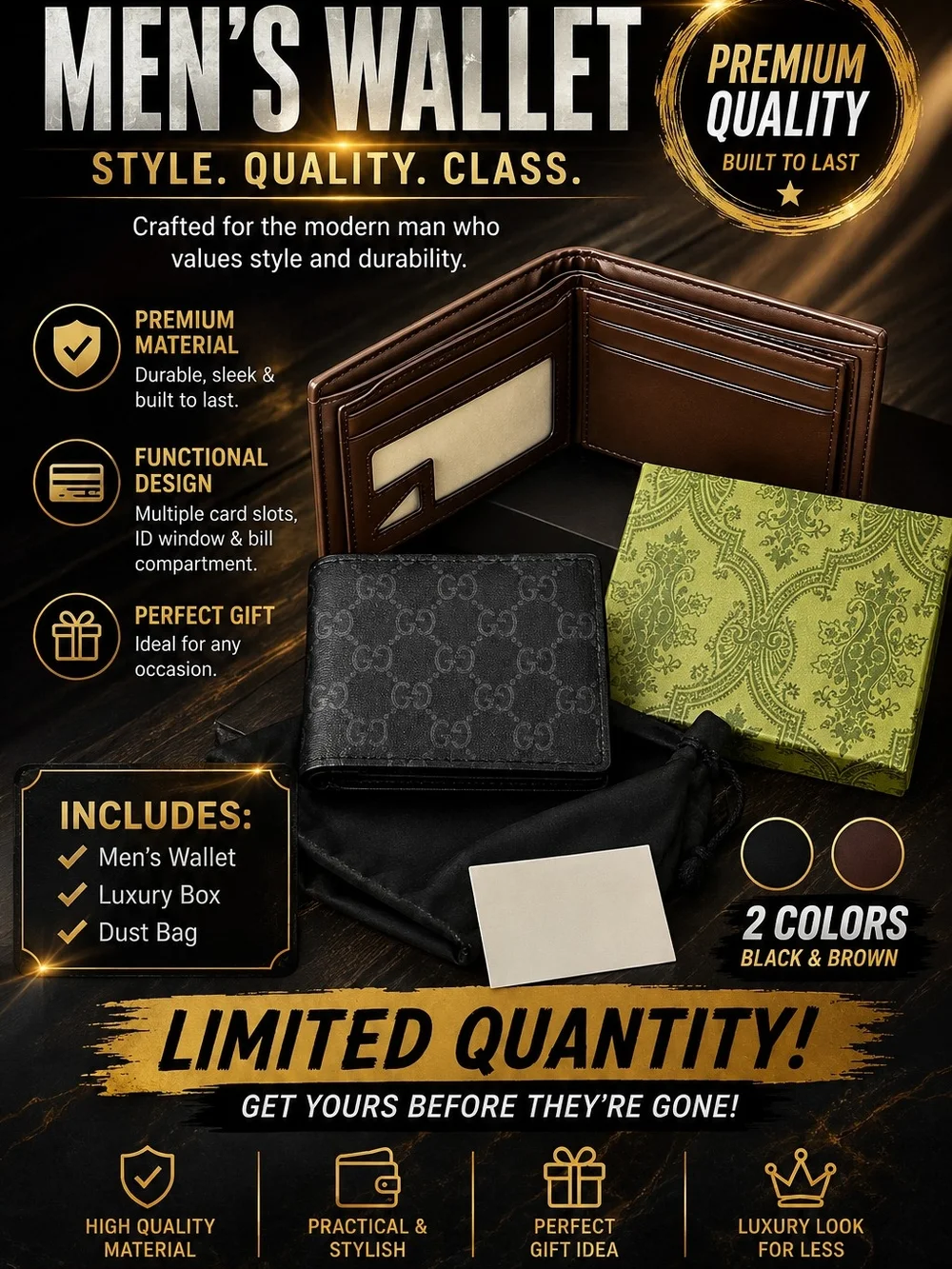 Men's Leather Bi-Fold Wallet - Brown